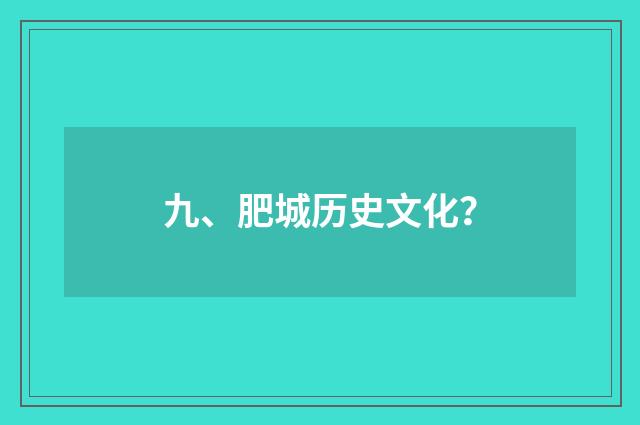 九、肥城历史文化？
