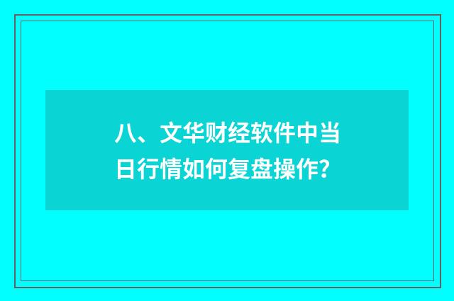 八、文华财经软件中当日行情如何复盘操作？