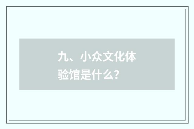 九、小众文化体验馆是什么？