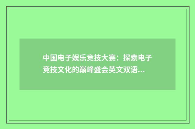 中国电子娱乐竞技大赛:探索电子竞技文化的巅峰盛会英文双语对照