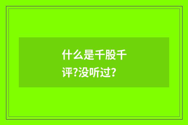 什么是千股千评?没听过?