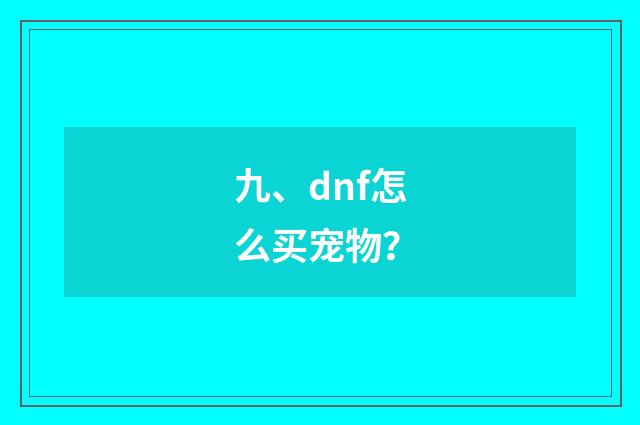九、dnf怎么买宠物?