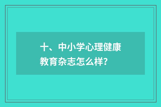 十、中小学心理健康教育杂志怎么样？