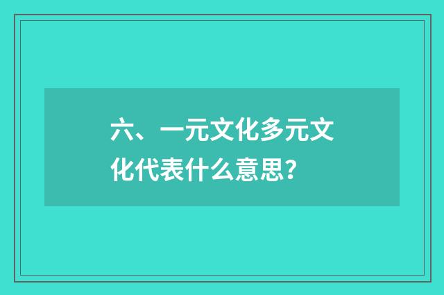 六、一元文化多元文化代表什么意思？