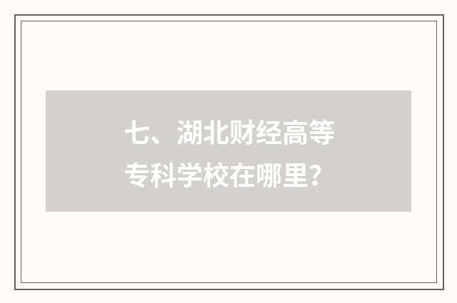 七、湖北财经高等专科学校在哪里？