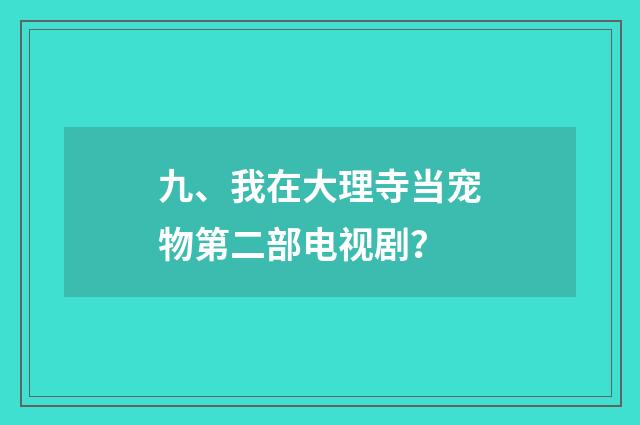 九、我在大理寺当宠物第二部电视剧?