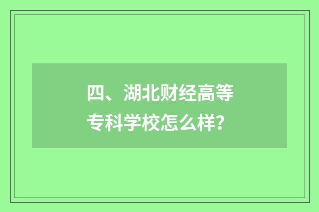 四、湖北财经高等专科学校怎么样？