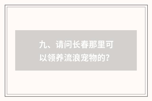 九、请问长春那里可以领养流浪宠物的?