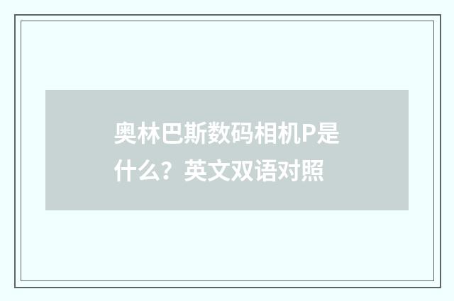 奥林巴斯数码相机P是什么?英文双语对照
