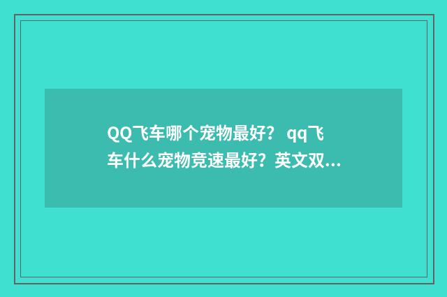 QQ飞车哪个宠物最好? qq飞车什么宠物竞速最好?英文双语对照