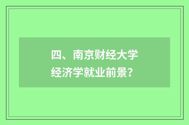 四、南京财经大学经济学就业前景?