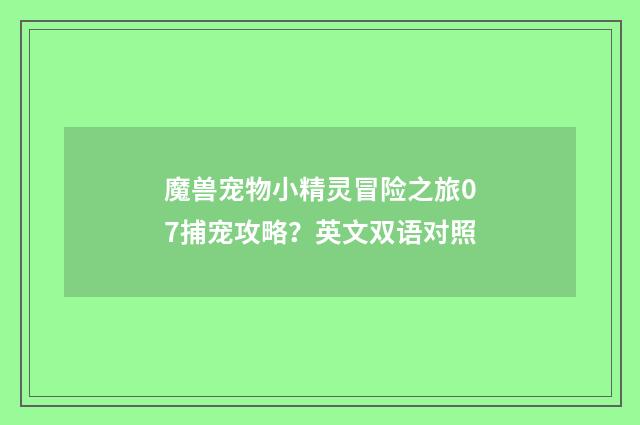 魔兽宠物小精灵冒险之旅07捕宠攻略？英文双语对照