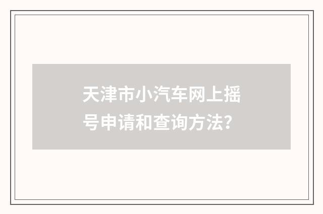 天津市小汽车网上摇号申请和查询方法？
