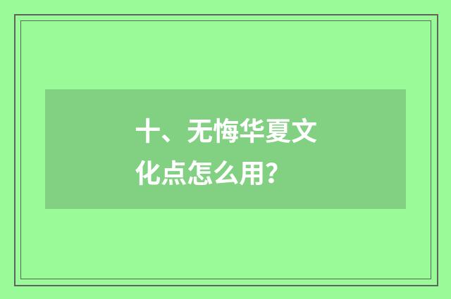 十、无悔华夏文化点怎么用？