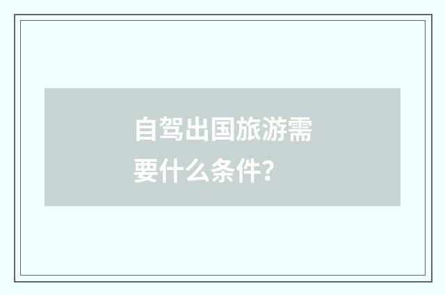 自驾出国旅游需要什么条件?
