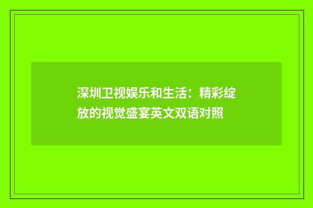 深圳卫视娱乐和生活:精彩绽放的视觉盛宴英文双语对照