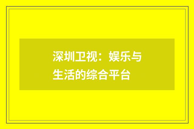 深圳卫视:娱乐与生活的综合平台
