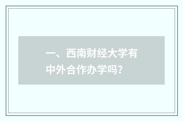 一、西南财经大学有中外合作办学吗？