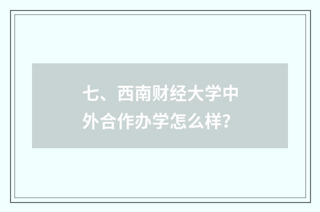 七、西南财经大学中外合作办学怎么样？