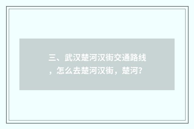 三、武汉楚河汉街交通路线,怎么去楚河汉街,楚河?