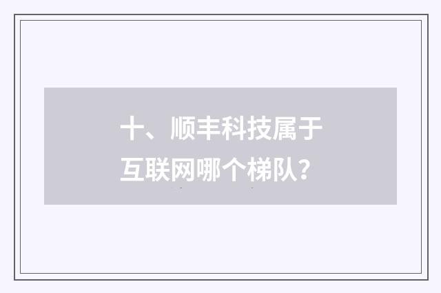 十、顺丰科技属于互联网哪个梯队?
