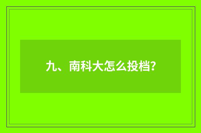 九、南科大怎么投档？