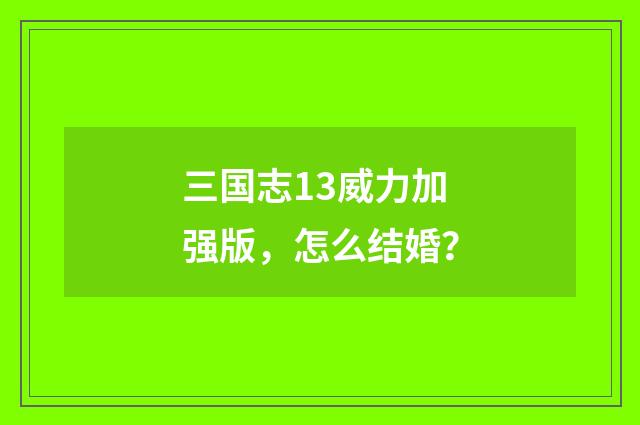 三国志13威力加强版,怎么结婚?