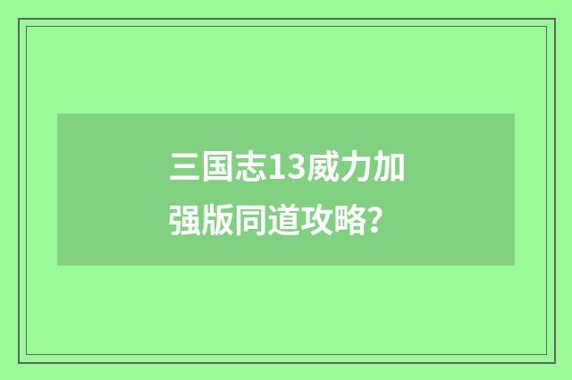 三国志13威力加强版同道攻略?