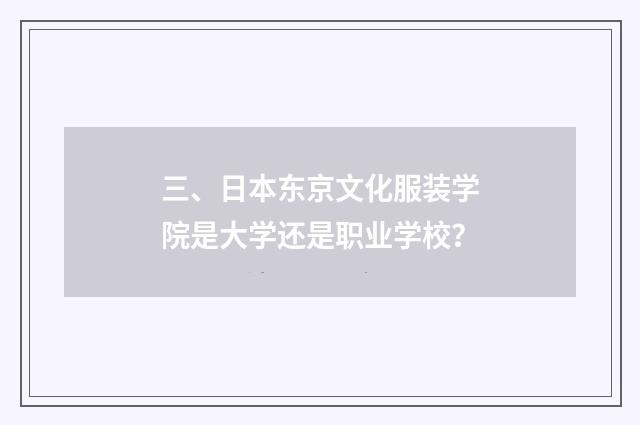 三、日本东京文化服装学院是大学还是职业学校?