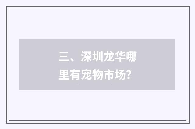 三、深圳龙华哪里有宠物市场?