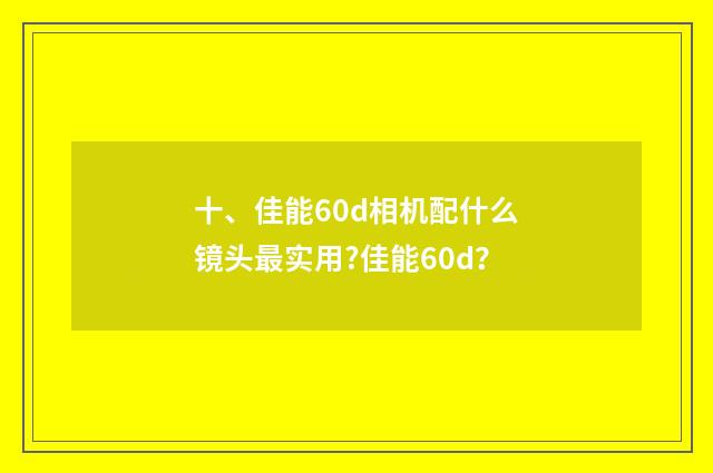 十、佳能60d相机配什么镜头最实用?佳能60d?