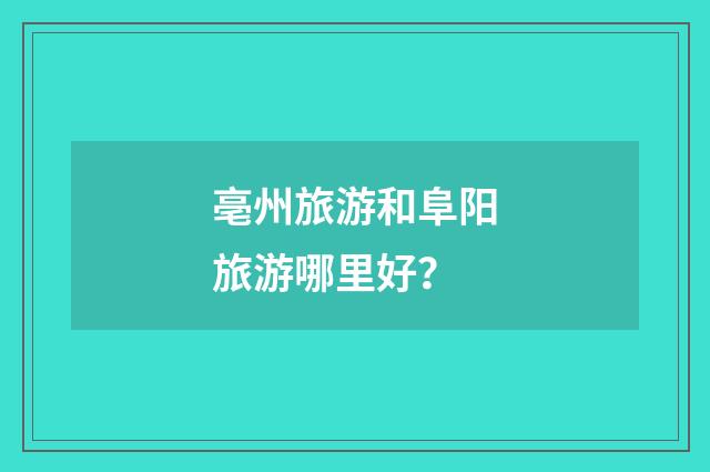 亳州旅游和阜阳旅游哪里好?