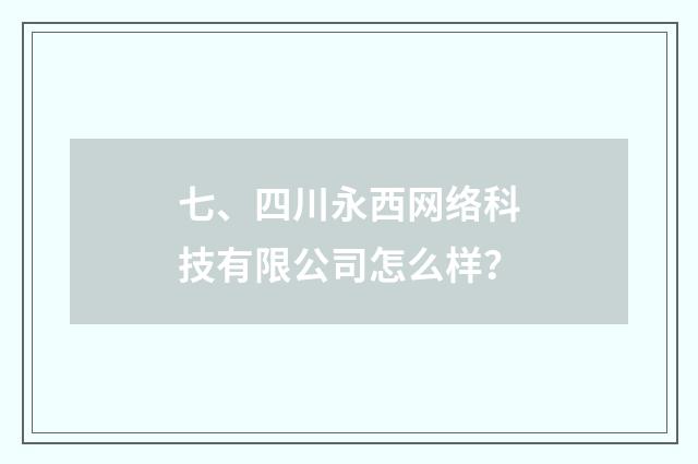 七、四川永西网络科技有限公司怎么样？