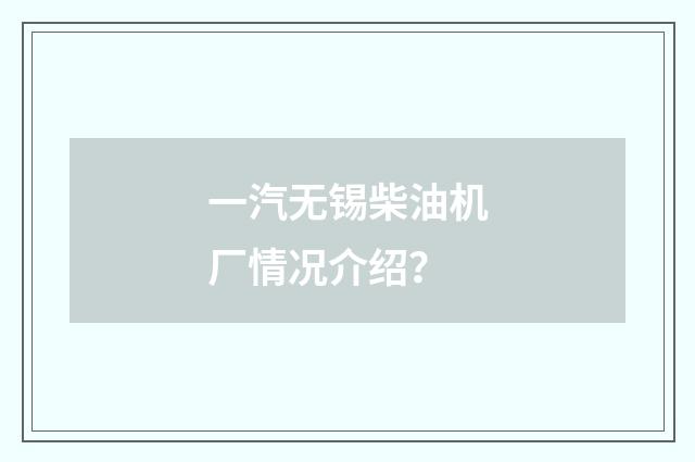 一汽无锡柴油机厂情况介绍?
