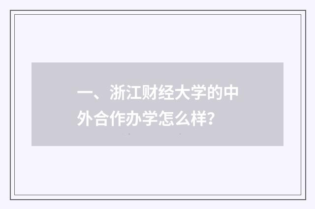 一、浙江财经大学的中外合作办学怎么样?