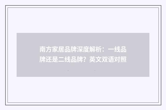 南方家居品牌深度解析：一线品牌还是二线品牌？英文双语对照