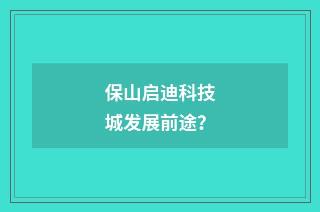 保山启迪科技城发展前途?