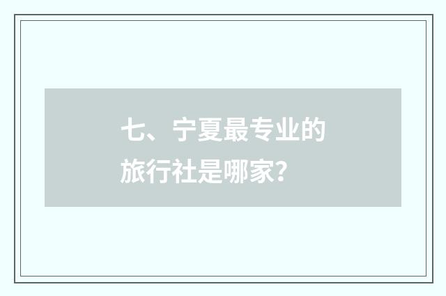 七、宁夏最专业的旅行社是哪家？