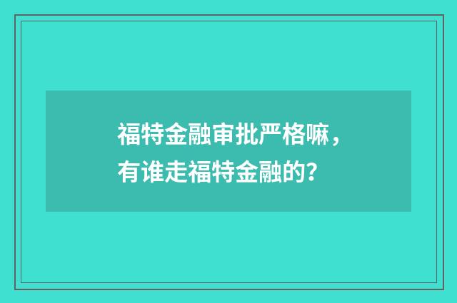 福特金融审批严格嘛,有谁走福特金融的?