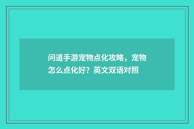 问道手游宠物点化攻略,宠物怎么点化好?英文双语对照