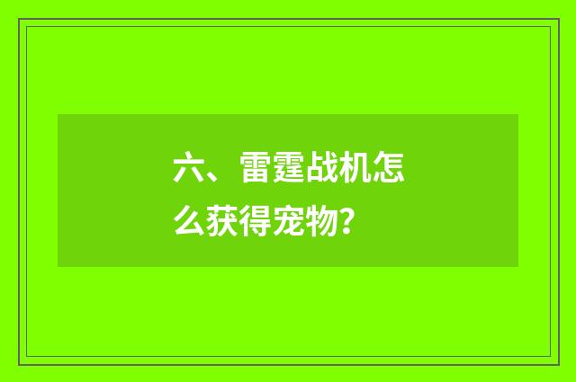 六、雷霆战机怎么获得宠物?