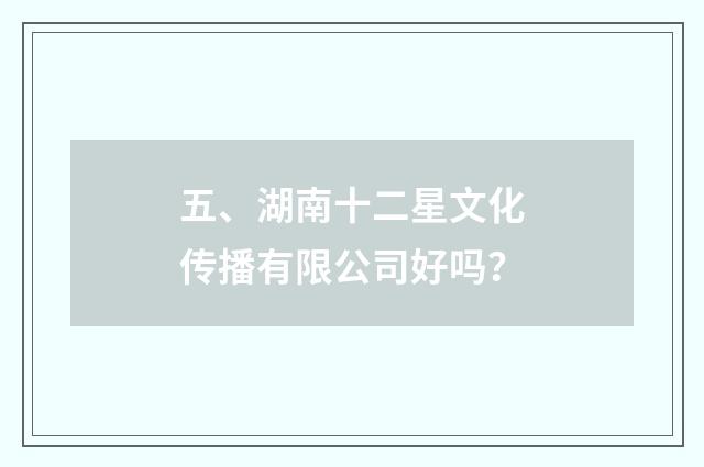 五、湖南十二星文化传播有限公司好吗？