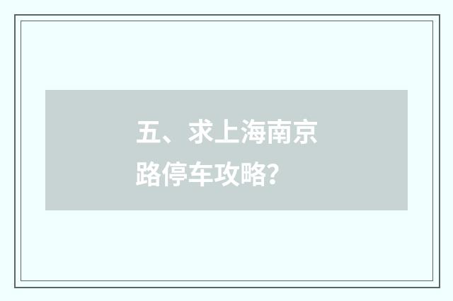 五、求上海南京路停车攻略？
