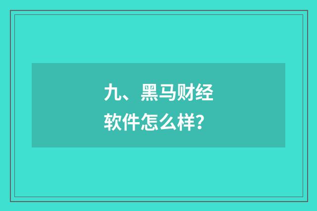 九、黑马财经软件怎么样?