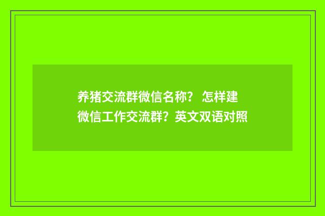 养猪交流群微信名称? 怎样建微信工作交流群?英文双语对照