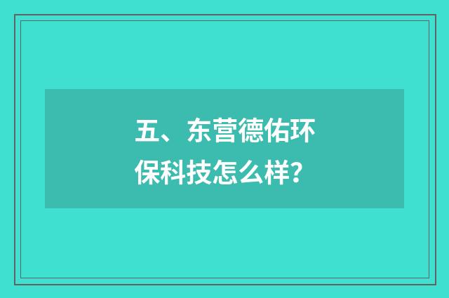 五、东营德佑环保科技怎么样?
