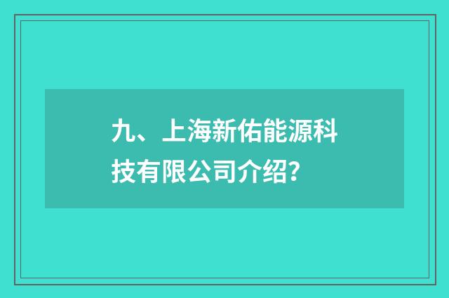 九、上海新佑能源科技有限公司介绍?