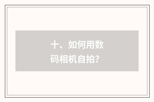 十、如何用数码相机自拍?
