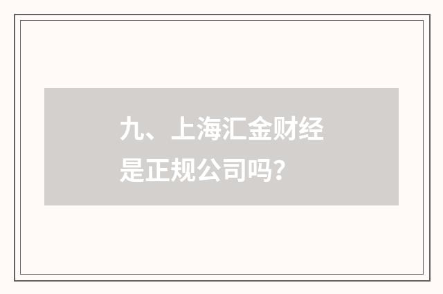 九、上海汇金财经是正规公司吗？