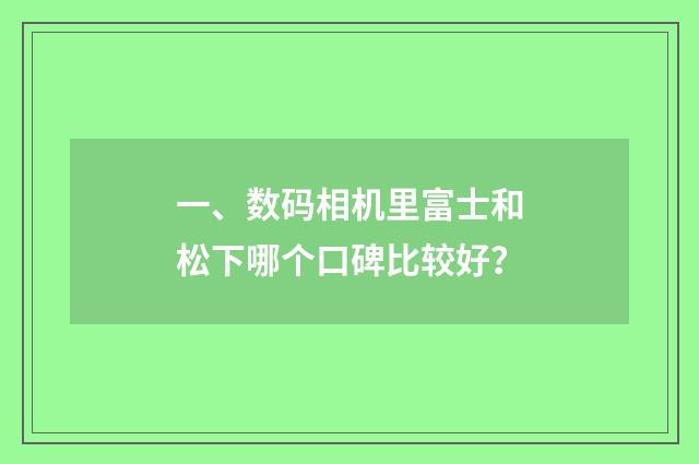 一、数码相机里富士和松下哪个口碑比较好?